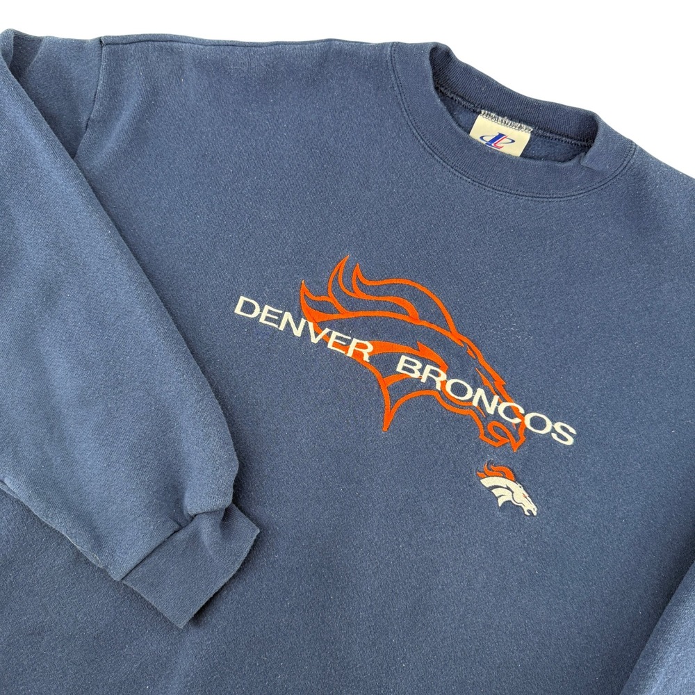 Vintage Logo Athletic Denver Broncos Sweatshirt Men XL Navy Embroidered NFL Logo
